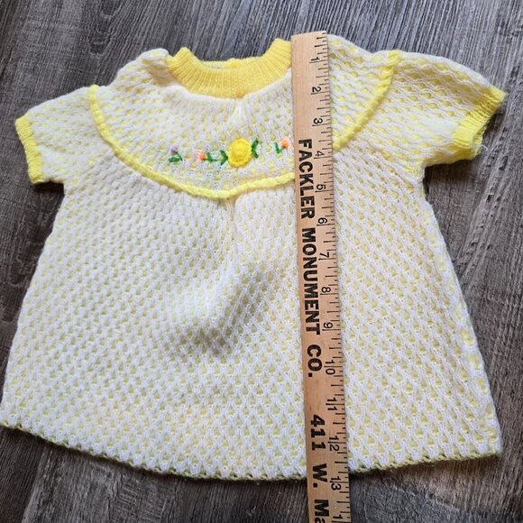 Soft Spun Baby Sweater Dress Yellow Girls 6 to 12 Months Vintage Flowers Japan - Picture 5 of 9